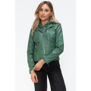 SNOBBISH Green Double Zip Layered Hooded Long Sleeve Jacket NEW Moto